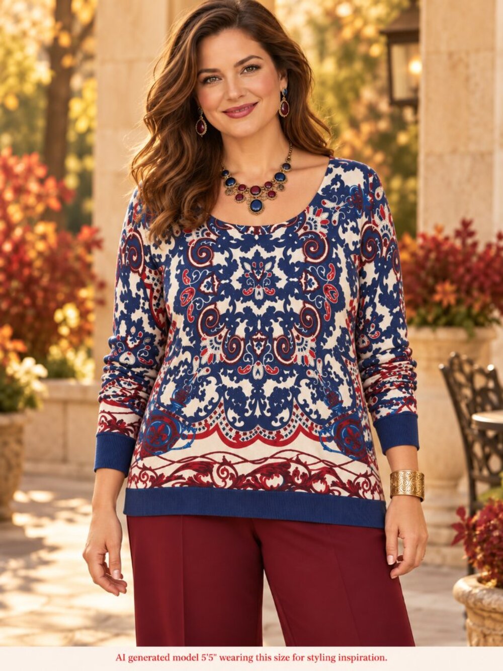 Maximalist Talbots Pure Merino Wool Paisley Sweater XL Blue Red